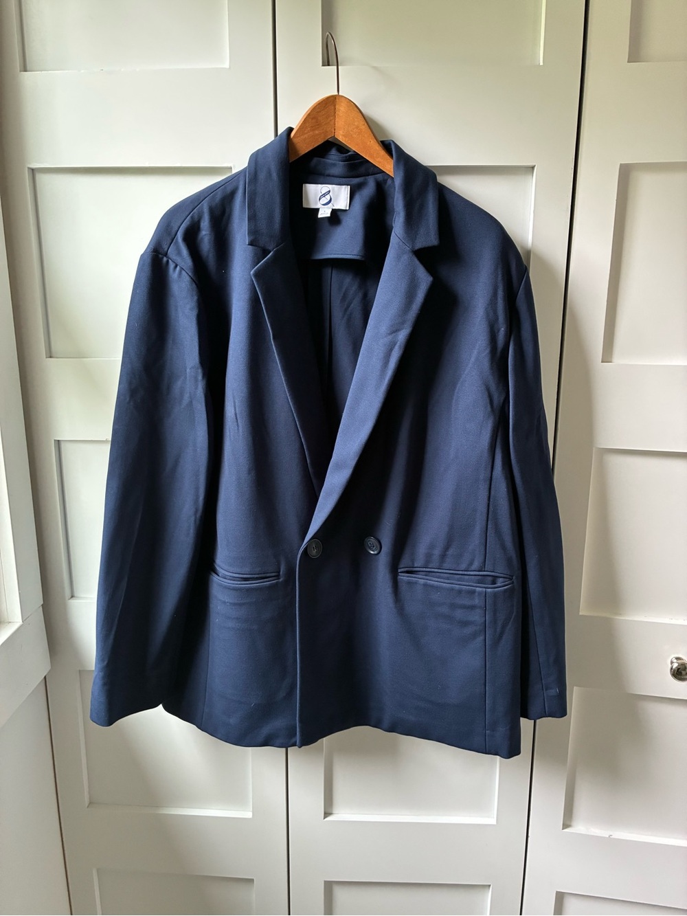 Lou & Grey Navy Double-Breasted Machine Washable Casual Blazer